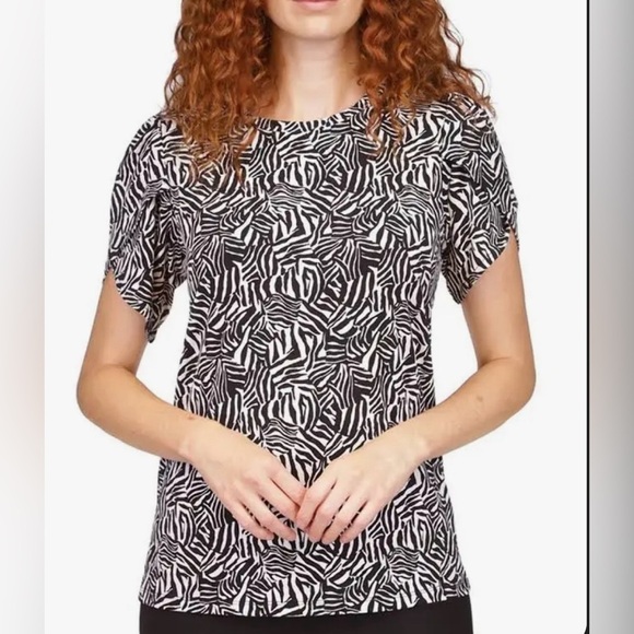 MICHAEL Michael Kors Plus Size Zebra Tulip Sleeve Top - Picture 1 of 6